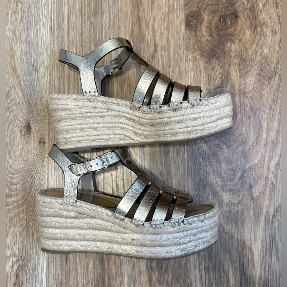 Tory Burch Metallic Fisherman Wedge Espadrilles Size 7.5